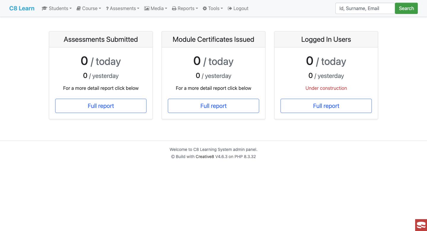 Admin dashboard with daily submission and certificate counts