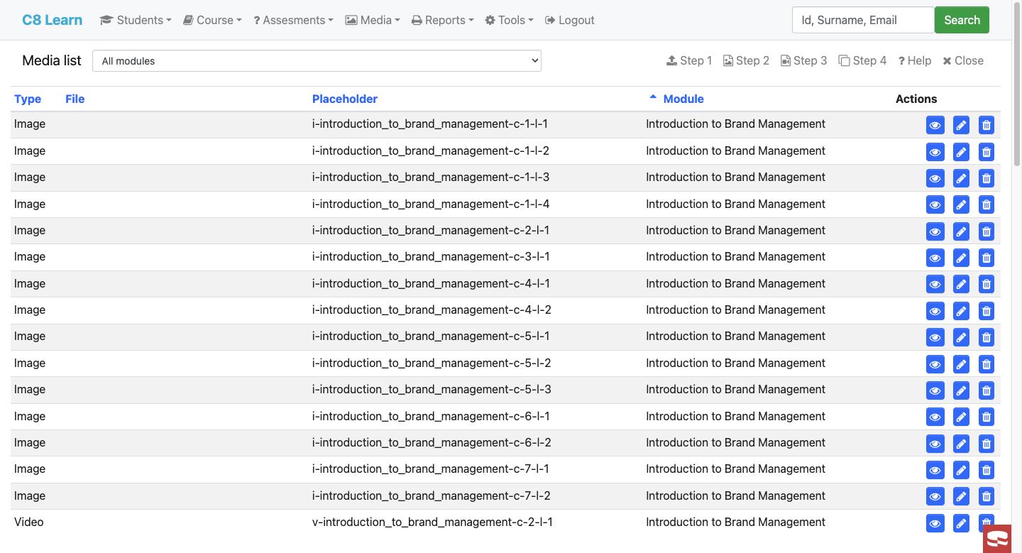 Media library with placeholders per module