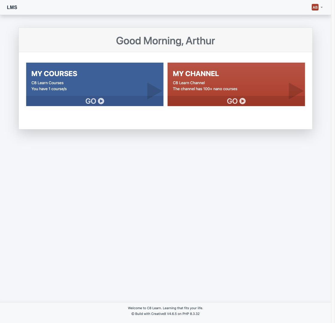 Learner dashboard with My Courses tile