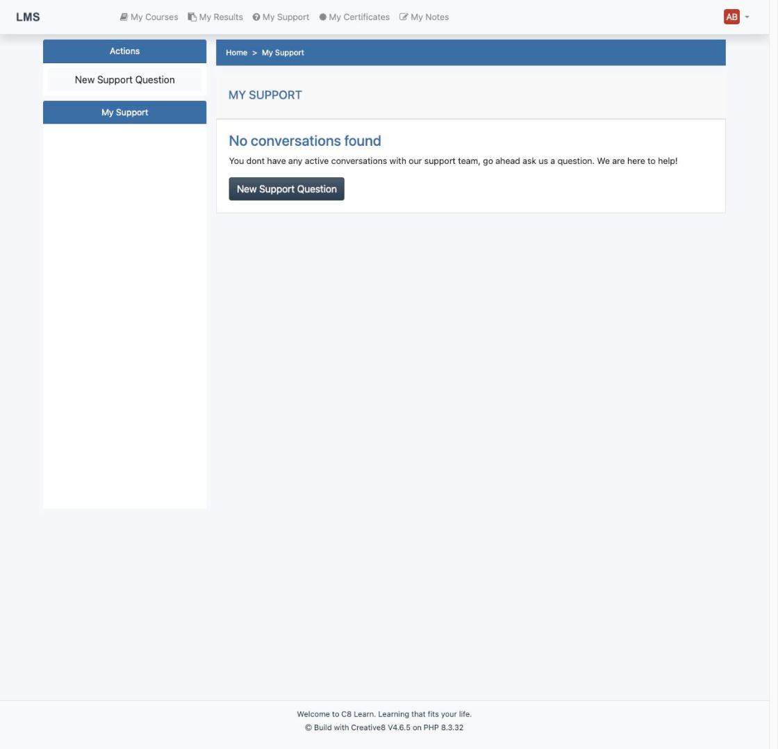 My Support page with a New Support Question button